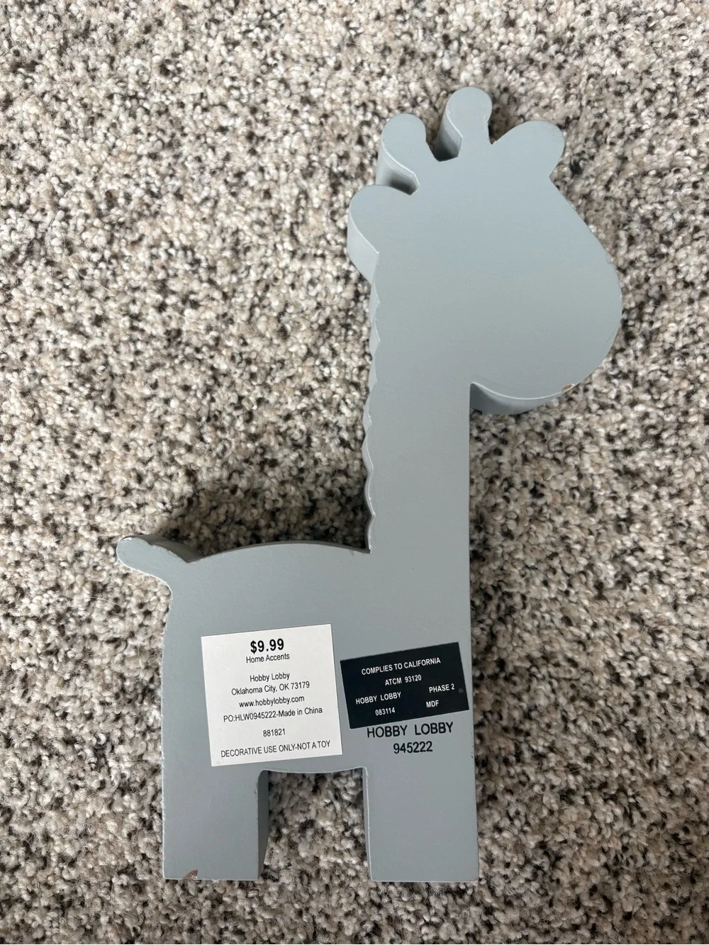 Wooden Giraffe Home Accent in Gray and Yellow